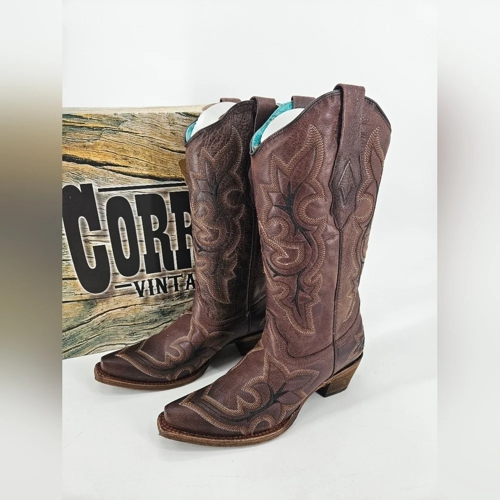 NIB CORRAL Women's 7.5 M Western Cowboy Cowgirl Boots Brown Leather - Picture 4 of 11